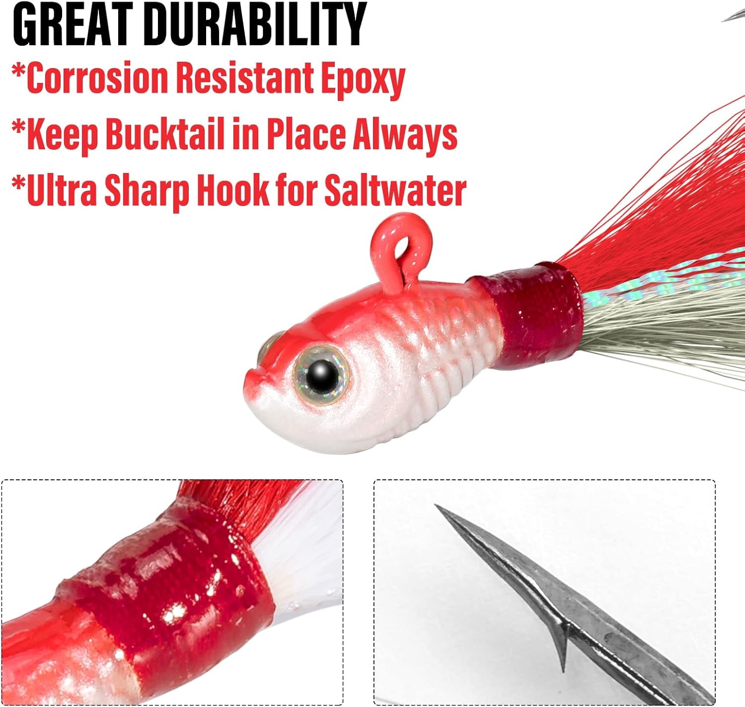3 Pack Bucktail Jig Lure Hair Jig Saltwater Freshwater Lures Surf Fishing Bass Flounder Striper Bluefish Halibut Redfish