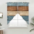 thumbnail image 2 of Swag Valance Curtains for Windows, Farmhouse Blue Brown Light Filtering Kitchen Curtains with Rod Pocket, Vintage Wooden Striped Decorative Window Treatment Valances for Living Room, 36x45 - 2 PCS, 2 of 9