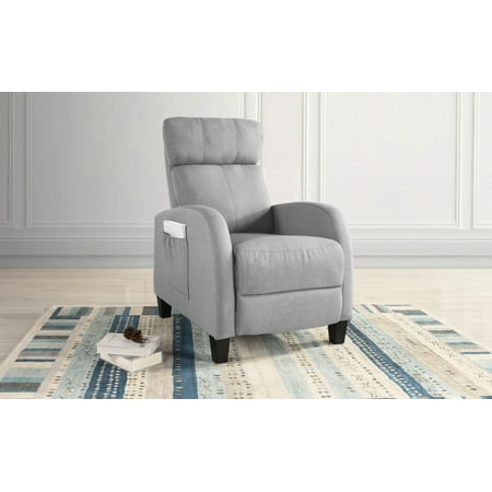 Navy Blue Recliner Chair Cozy Small Space Linen Fabric Chair Plush Push Back Recliner Pocket for Control (Light Grey) ()