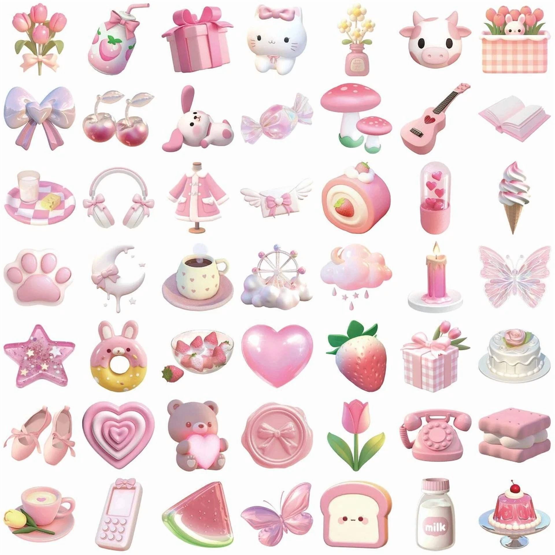 CIRCLE- 50Pcs Kawaii Pink Love Pvc Sticker Aesthetic Korean Stationery Decoration Scrapb
