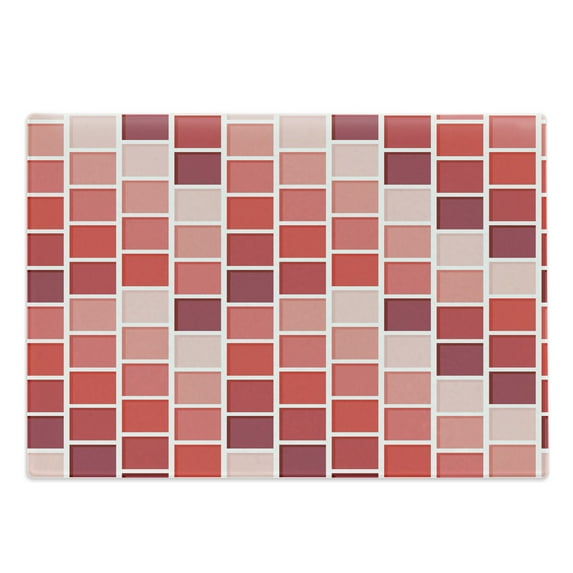 Geometric Cutting Board, Tile Rectangle Square Cube Vertical Lines Geometrical Shapes Periodic, Decorative Tempered Glass Cutting and Serving Board, Large Size, Coral Rose Dried Rose, by Ambesonne