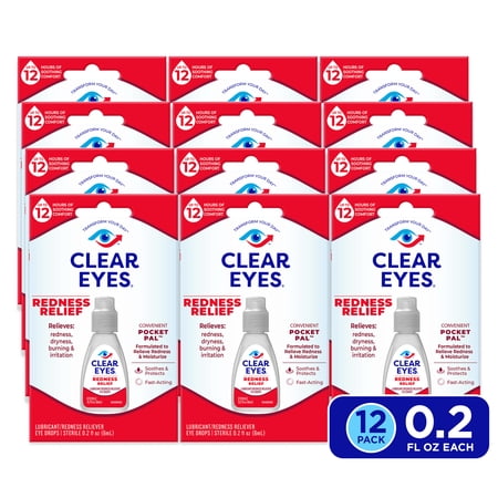 Clear Eyes Eye Drops, Redness Relief, Handy Pocket Pal 0.2 Fl Oz (Pack of 12)