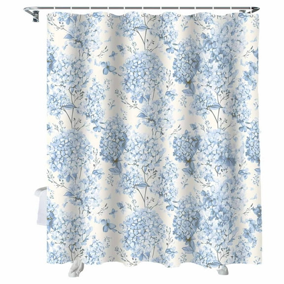 Shower Curtains Watercolor Abstract Blue Hydrangea Floral Bath Curtain Spring Plant Leaf Waterproof Bathroom Shower Curtain Set with Hooks Decoration 72 x 72 Inches