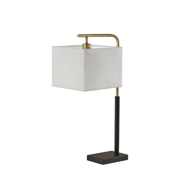 Adesso Flora Table Lamp, Black & Antique Brass, Off-White Textured Fabric Shade