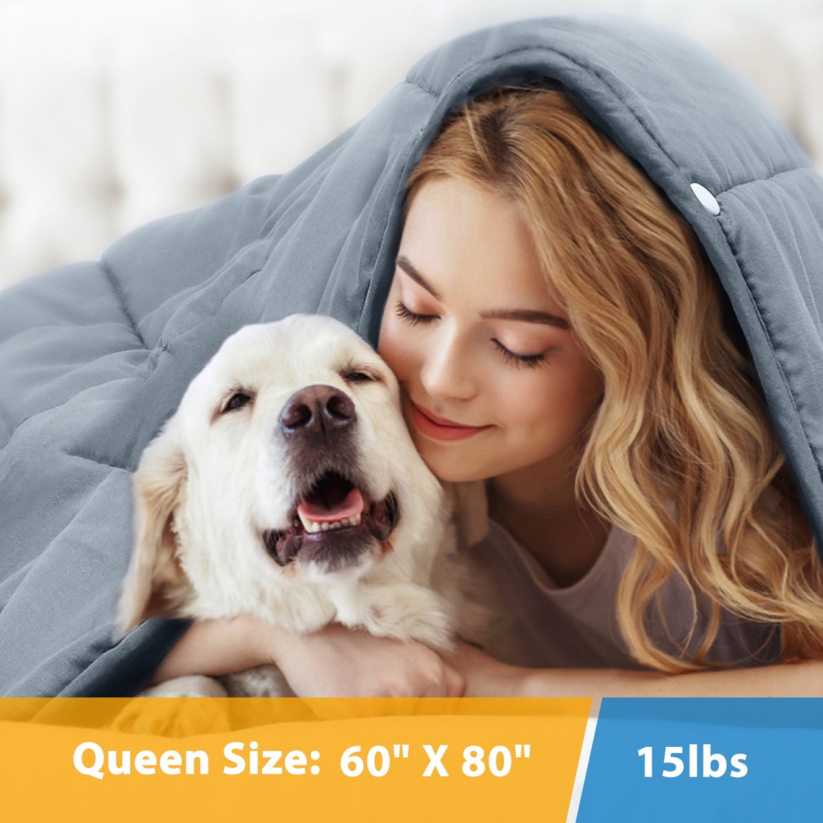 BESC Cooling Weighted Blanket 15lbs 2 in 1 with Zipper Split to 2