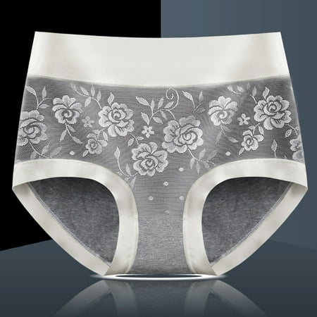 Honeeladyy Womens Briefs Underwear Cotton High Waist Plus Size Panties Stretch Soft Panty Gray XL