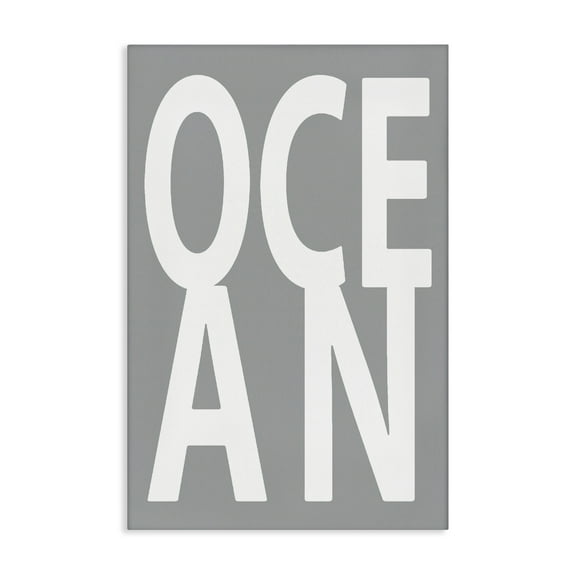 Stupell Industries Ocean Word on Grey Typography Painting Gallery Wrapped Canvas Art Print Wall Art, 16 x 24