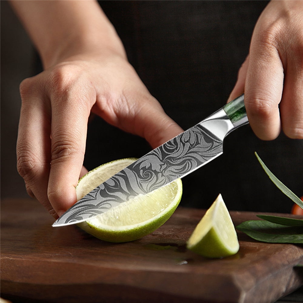 Myvit Damascus Steel Kitchen Knife 3-7Piece Set Japanese Santoku Knife Professional Chef Knife with Easy-Grip Resin Handle
