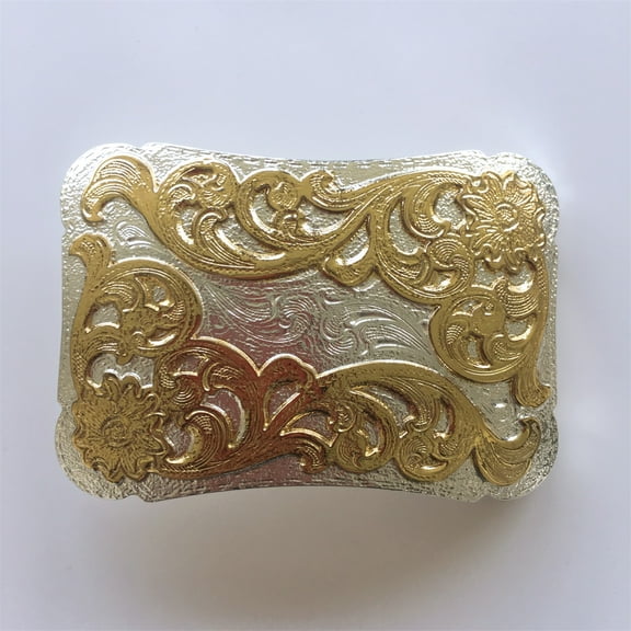 Silver Gold Double Color Western Flower Cowboy Cowgirl Solid Brass Belt Buckle