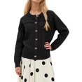 thumbnail image 2 of Womens Long Sleeve Button Up Knit Cardigan Crewneck Button Down Sweaters for Women Black S, 2 of 7