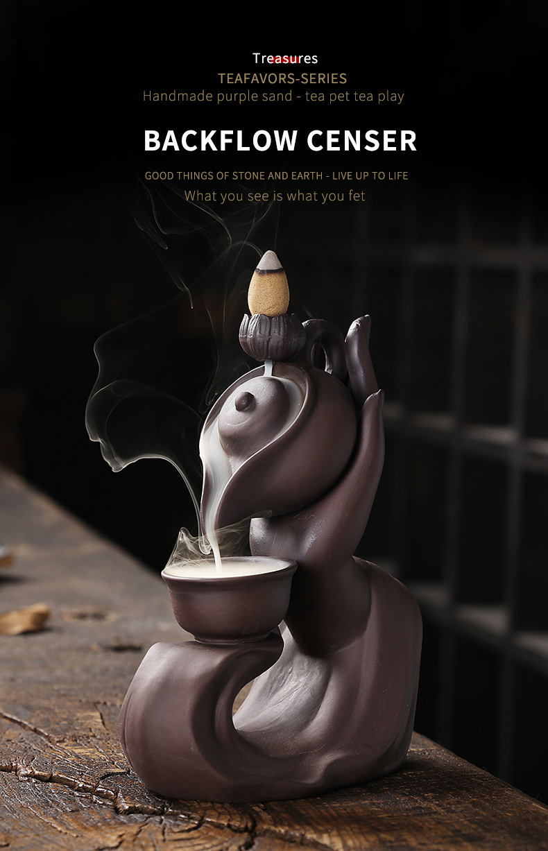 Buddha Hand Series Backflow Incense Burner Indoor Smoke Waterfall Incense Holder Creative Teapot Shaped Ceramic Incense Burner