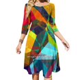 thumbnail image 1 of Vestido elegante y dulce con estampado de rayas de acuarela multicolor para mujer, vestido coreano kawaii con cuello cuadrado, patrón de mosaicos, 1 of 6