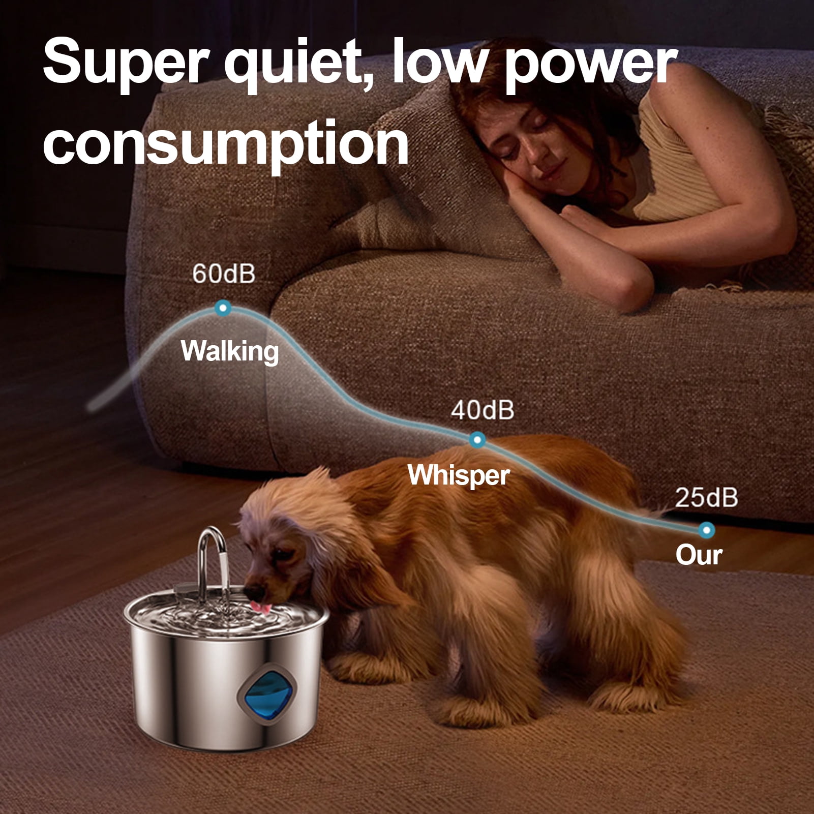 YIFAEUX Cat Water Fountain 3.2L/108oz Purify Water Fountain Stainless Steel Drinking Fountain with Silent Water Pump Healthy Living Water for Home Indoor Cats