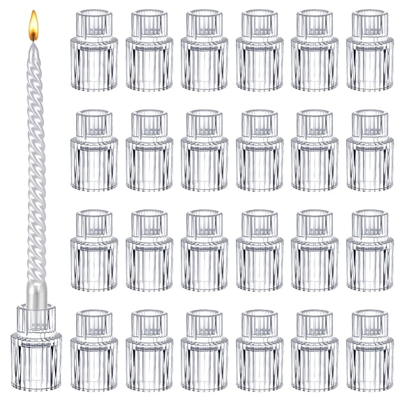 24 Pcs Taper Glass Candlestick Holders, Small Candle Stick Holder Wedding Decor Table Centerpiece Bulk for Christmas Party Living Room Dinner Home Bridal Showers Decorations