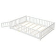 uhomepro Full Size Wood Floor Bed Frame with Fence and Door for Kids