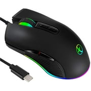 IULONEE Type C Mouse, Wired USB C Mice Gaming Mouse Ergonomic 4 RGB Backlight 3200 DPI Compatible with M@c, Matebook,