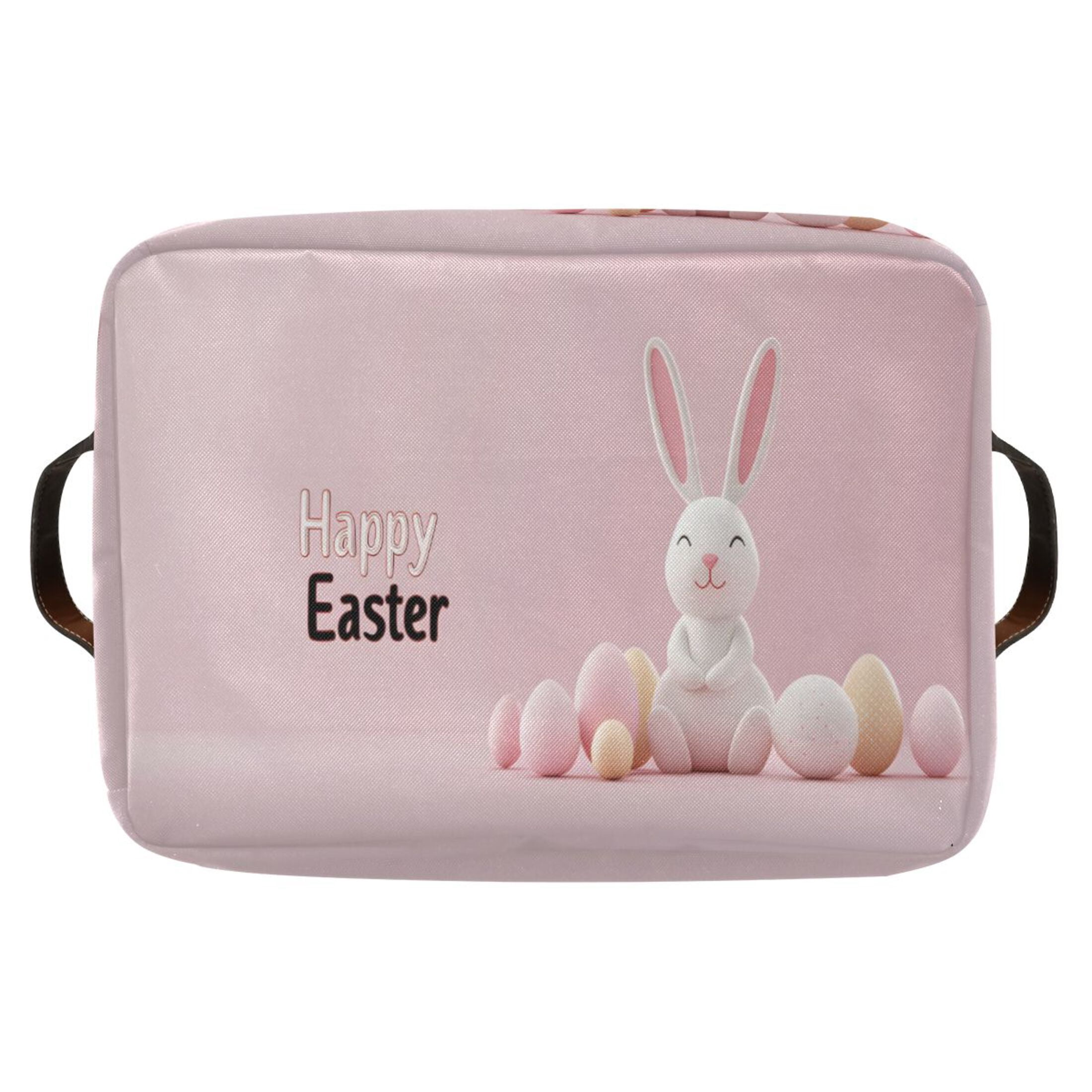 Ryvnso Cute Happy Easter Rabbit Storage Basket Large Bin Foldable Boxes Toys Organizer 14.2x10.2x8.3in 2 PCs