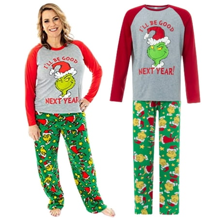 

Grinch Red Green Family Parent-child Fitted Cotton Soft Two-piece Pajamas Outfits