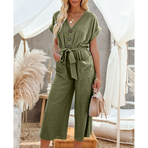Fashion pure colour sleeveless belted jumpsuits cheap
