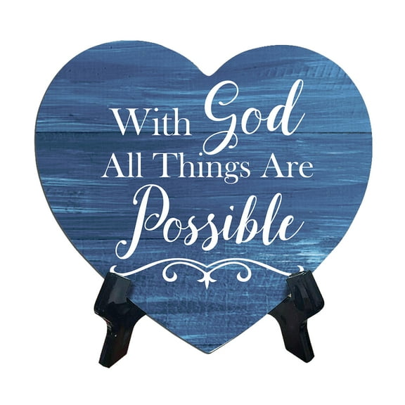 Sign ByLITA Heart With God All Things Are Possible, Wood Color, Table Sign (6"x5")