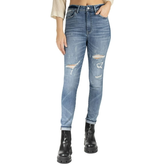 Indigo Rein Juniors’ Super High-Rise Ripped Skinny Jeans, Blue, 1/24