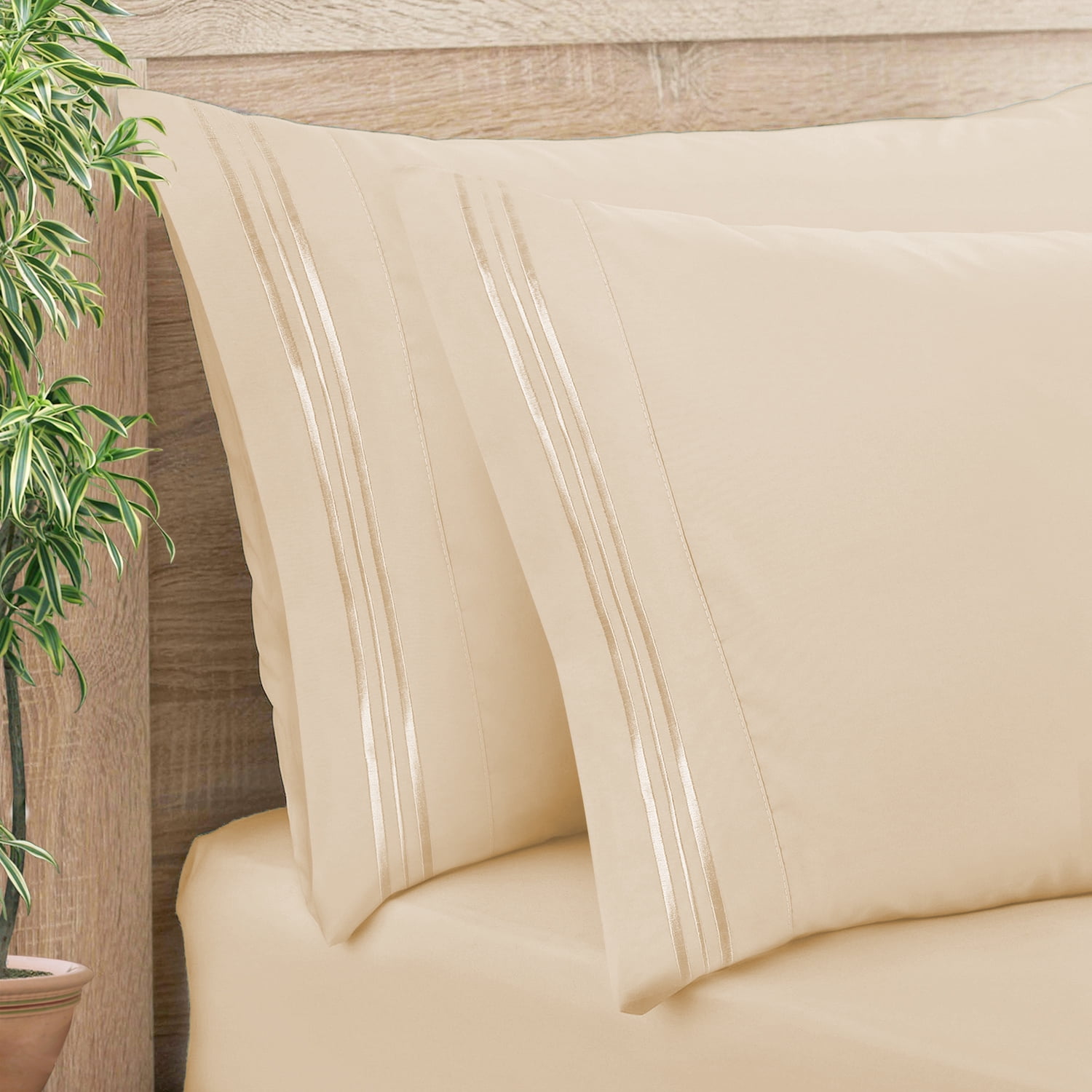 Clara Clark Pillow Cases Premier 1800 Microfiber Collection Pillow Case Set Of 2 Pieces, King Size, Beige Cream