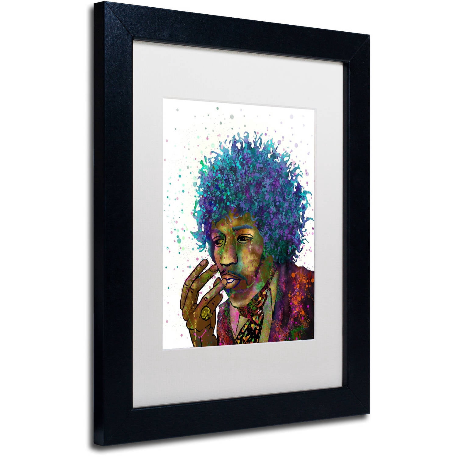 Trademark Fine Art "Jimi Hendrix" Canvas Art by Marlene Watson, White Matte, Black Frame