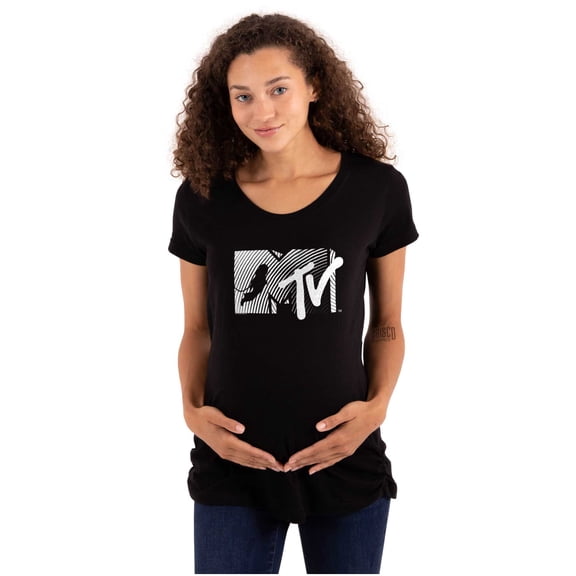 Retro MTV Stripes Logo Moon Man Women's Maternity T Shirt Tee Brisco Brands S