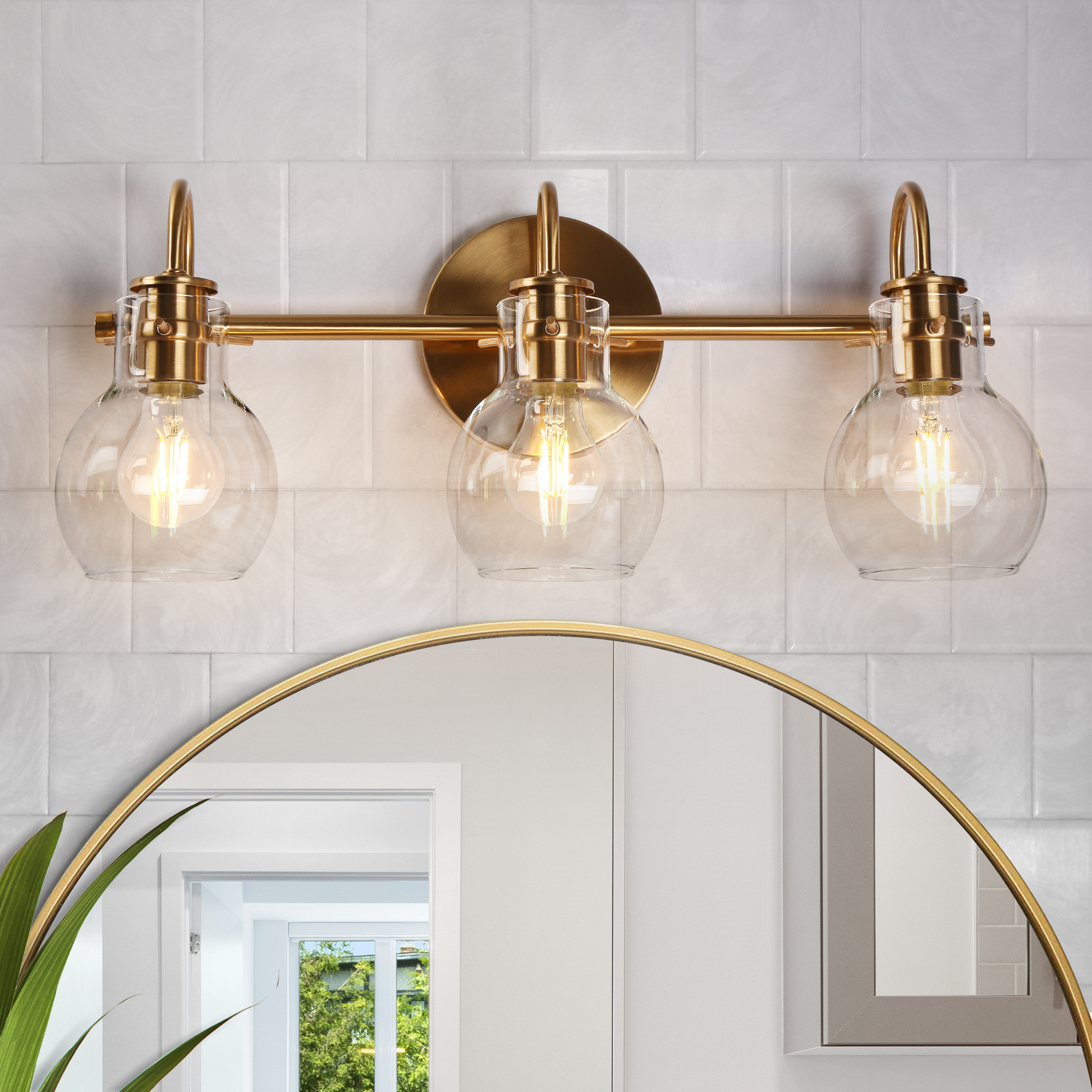 LNC Modern 3-Light Gold Vanity Light with Clear Globe Glass Shades, Bathroom Light