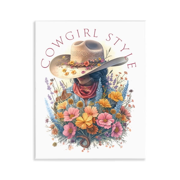 Stupell Industries Cowgirl Style with Florals People Painting Unframed Art Print Wall Art, 11 x 14