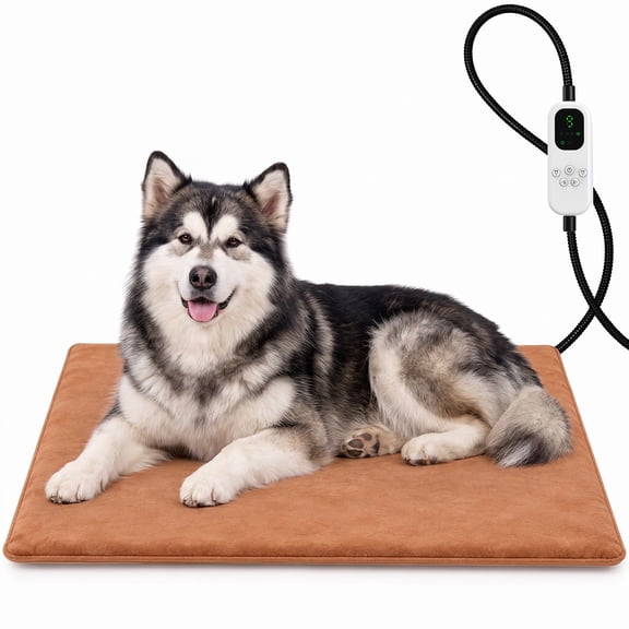 BEBANG Pet Heating Pad for Dogs and Cats, Electric Heated Pet Mat with 9 Adjustable Temperature Settings, 2-12H Timer, Auto Shut-Off, Chew-Resistant Cord, Washable Cover for Indoor Use