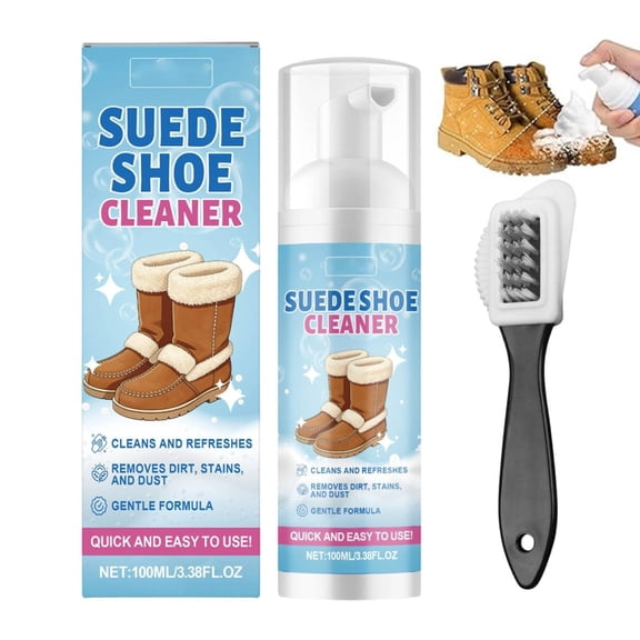 Suede Shoe Cleaner, Suede and Nubuck Shoe Cleaner with Brush and Cloth, No-Rinse Foam Shoe Cleaning Kit, Gentle Stain Remover for Shoes Boots Bags Restores Texture Safe Effective Care Kit(1Pcs)