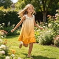 thumbnail image 2 of Bmisegm Kids Dress Summer Floral Tiered Ruffle Spaghetti Strap Soft Cute A Line Nightgown for Girls Birthday Sleepwear Party Midi Summer Dress 5-14 Years 01_Orange,7-8 Years, 2 of 6