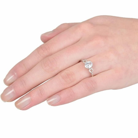 Alexandria Collection 1-1/2 Carat T.G.W. Oval CZ Sterling Silver Bridal Ring
