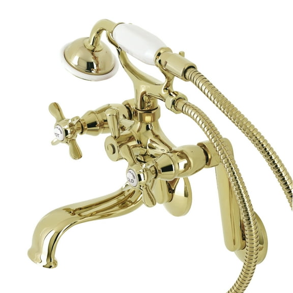 Kingston Brass KS249PB Kingston Tub Wall Mount Clawfoot Tub Faucet with Hand Shower, Polished Brass