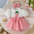 thumbnail image 2 of CAICJ98 Newborn Baby Girl Clothes Strawberry Ribbed Short Sleeve Romper Dress with Headband Summer Coming Home Outfit Set (Pink,12-18 Months), 2 of 6