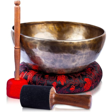 Large Tibetan Singing Bowl Set - 9" Master Healing Grade For Sound Bath Chakra 7 Metal Meditation Yoga By Himalayan Bazaar