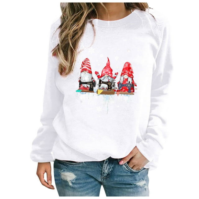 Longs Chandails de Noël pour Femmes Mode Féminine Chandail Ample de Noël à Col Rond Chandails à Manches Longues pour Femmes Chandails à Col Montant pour Femmes