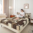 thumbnail image 4 of Feelyou Vintage Square Adult Full Size Sheets, Brown Abstract Ombre Bed Sheets, 4 Pieces, 4 of 7