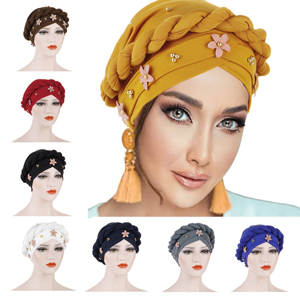 New Women Flower Inner Cap Hijab Stretch Chemo Cancer Beanie Head Wrap Hijab Hat 