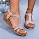 thumbnail image 5 of Sandalias de Cuña de las Mujeres Casuales Más Tamaño de Color Sólido Redondo Del Dedo Del Pie Abierto el Dedo Del Pie Elástico de la Espalda Sandalias, Cuñas de Verano Acolchadas, 5 of 5
