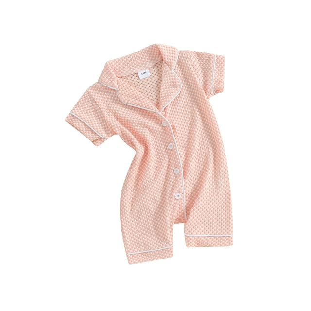 xiaxaixu Combinaisons Bébé Garçons Filles Manches Courtes Col à Revers Boutonné Texturé Pyjama Nouveau-Né