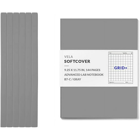 Vela Sciences B7 Expanded Softcover Lab Notebook, 9.25 x 11.75 in (23.5 x 30 cm), 144 Pages, Permanent Bound, 70lb Heavyweight Paper (6-Pack, Grid  )