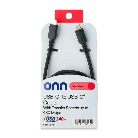 onn USB-C to USB-C Cable, 6’