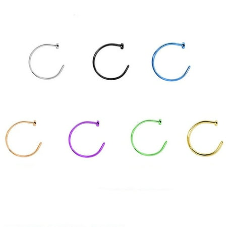 Aquamarine Gold Nose Ring - Nose Hoop Ring 22 Gauge (0.75mm) Stainless Steel IP - Gold -Sold Each