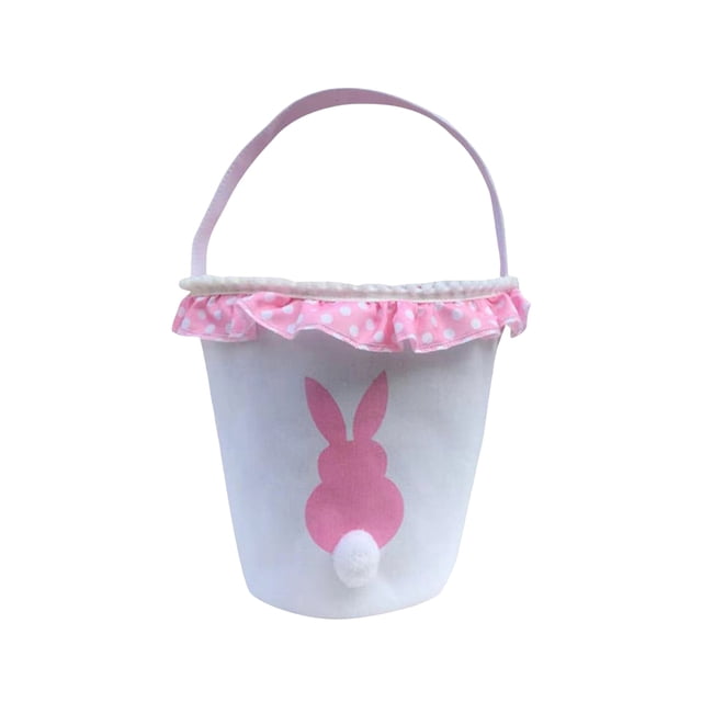 Bearachild Bolsa de conejito Canasta de Pascua Conveniencia Cubos de vacaciones Suministros para niños Patrones surtidos decorativos Bolsas con Almacenamiento y organización del hogar encaje rosa
