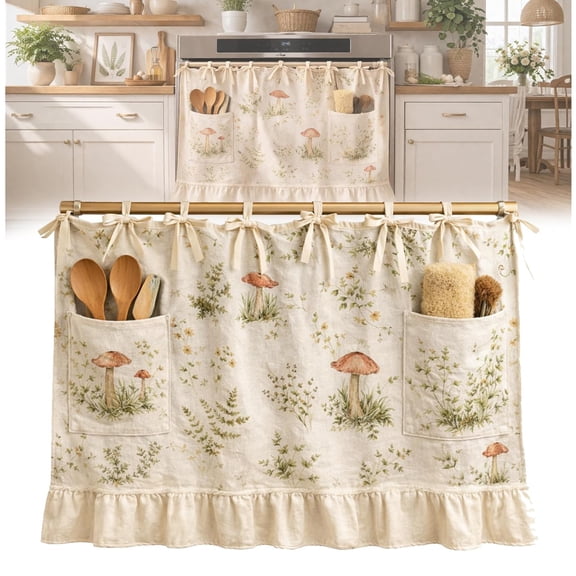 Oven Skirt Curtain With Pockets For Door Handmade Oven Skirts Multi Purpose Kitchen Stove Curtain Dishwasher Cover Farmhouse Botanical Print(30 x 21.25 Inches)