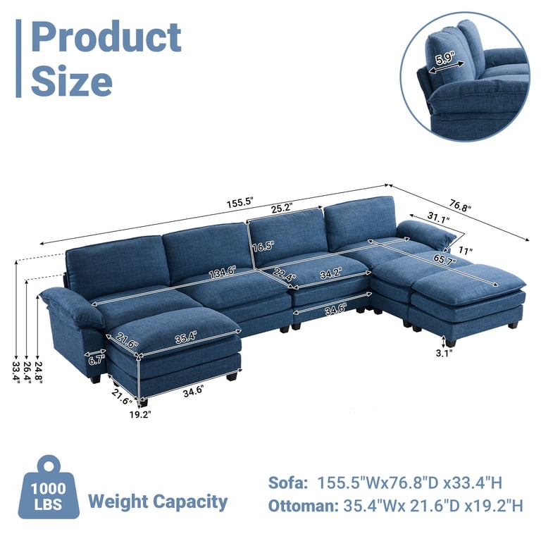 Zimtown Sectional U-Shaped Sofa with Ottoman, 6-8 Person Living