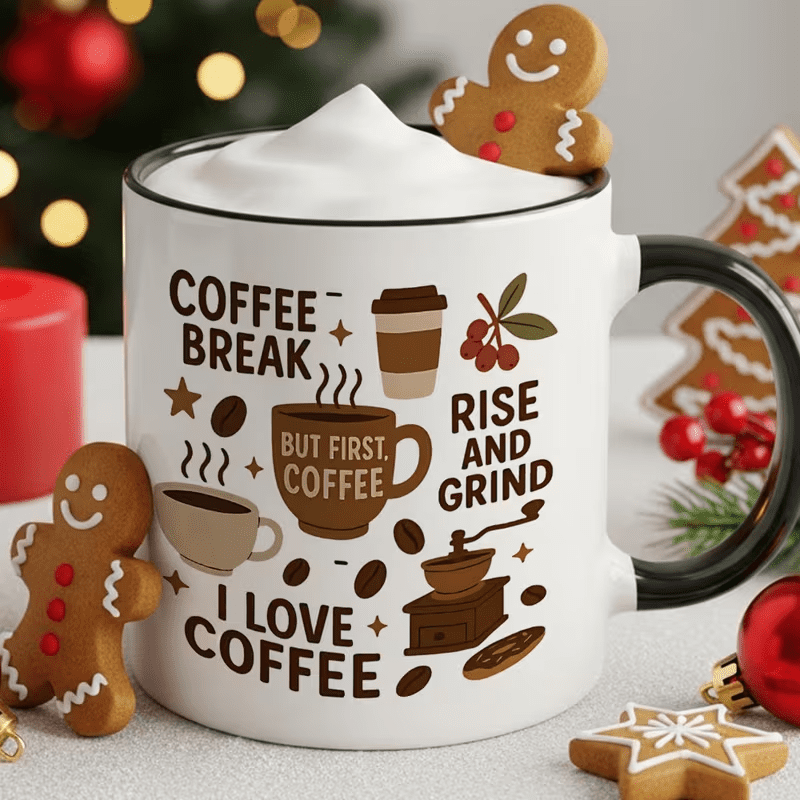 11 oz Coffee Beans and Espresso Ceramic Coffee Mug