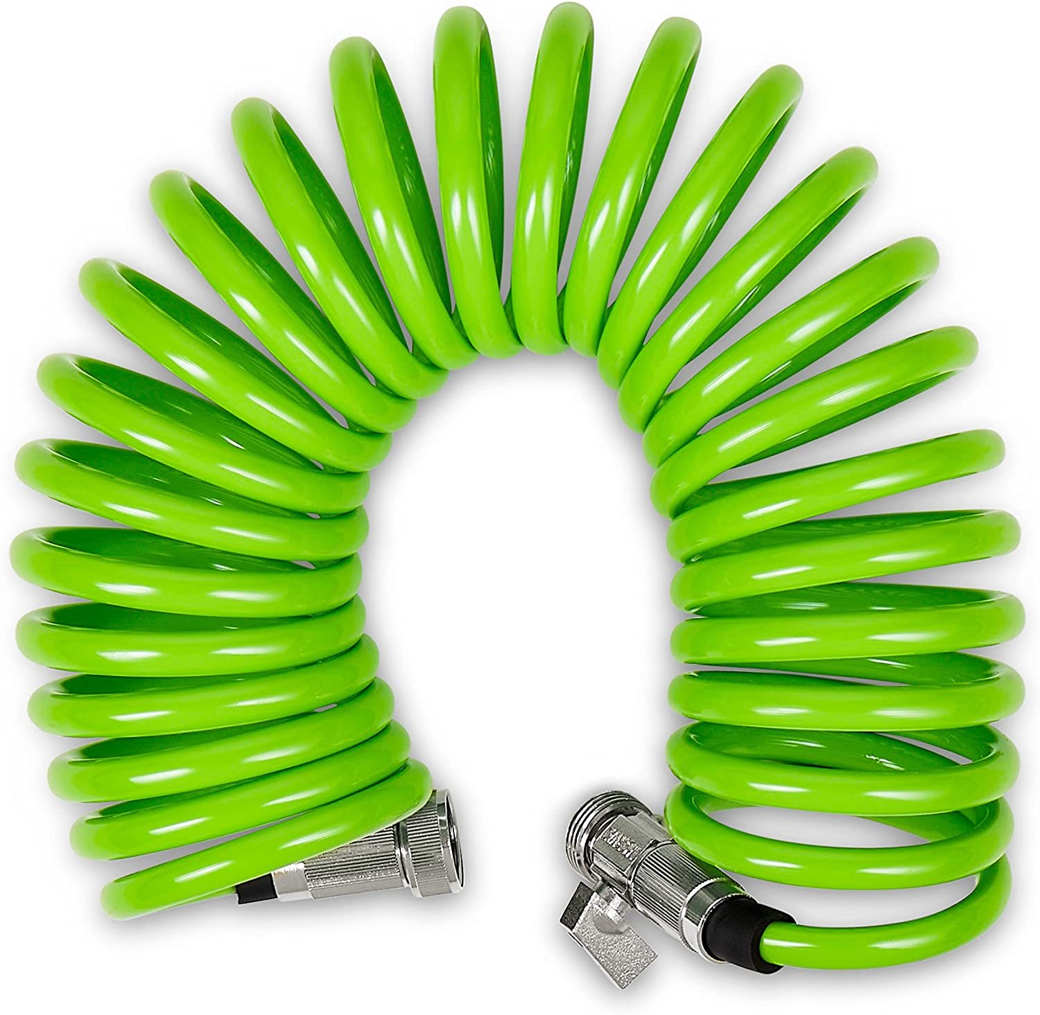 Morvat 25FT Green PU Recoil Garden Hose with on/off Valve & 10-Way Spray Nozzle